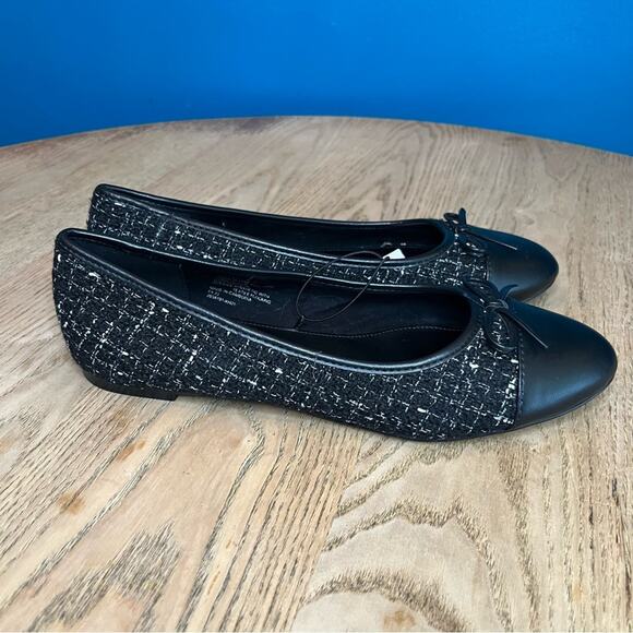 NWT J. Crew Black Cap Toe Tweed Flats Women’s Size 10 Classic Round Toe Slip On - Picture 2 of 8